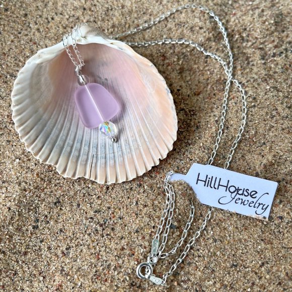 Pink Sea Glass Pendant Necklace Sterling Silver | Handmade - Picture 3 of 3